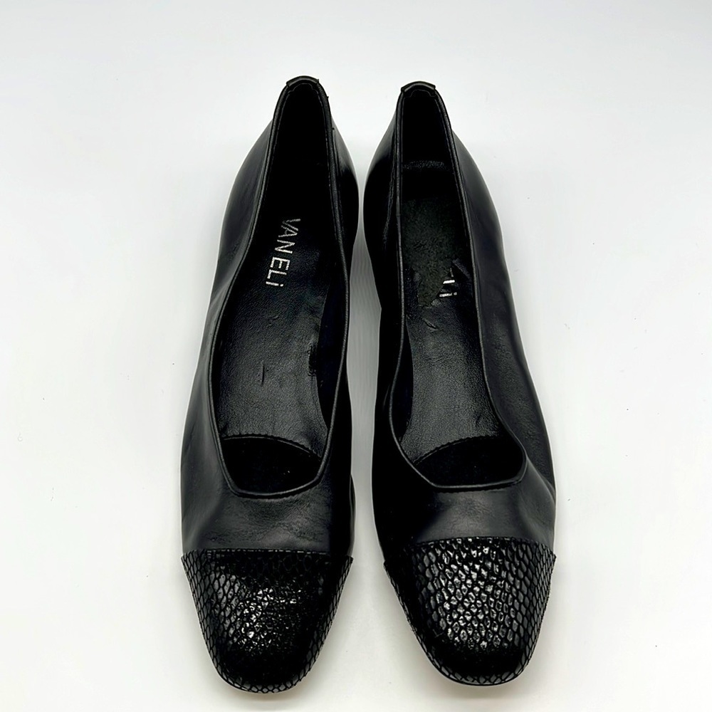 VANELI - Black Nappa Leather With Black Snakeskin Toe And Heel Size 7.5 Narrow